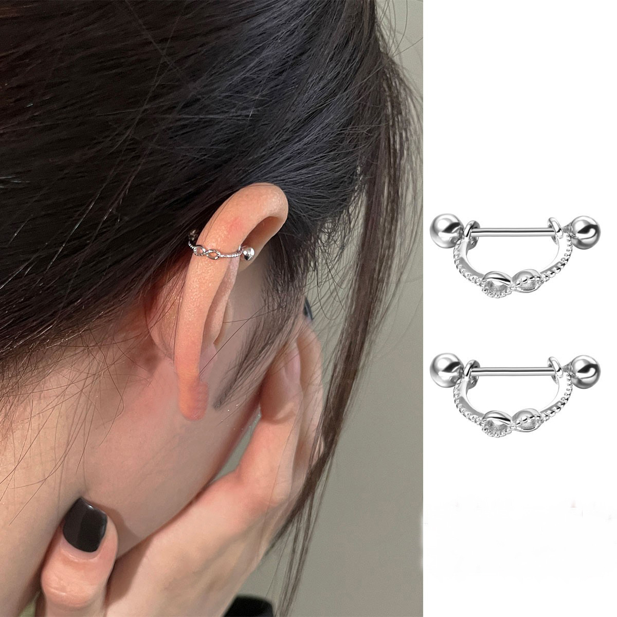 SE4019 1对女士耳环 时尚不锈钢无极限穿刺拧螺丝耳骨钉 朋克无穷大穿刺日常配饰