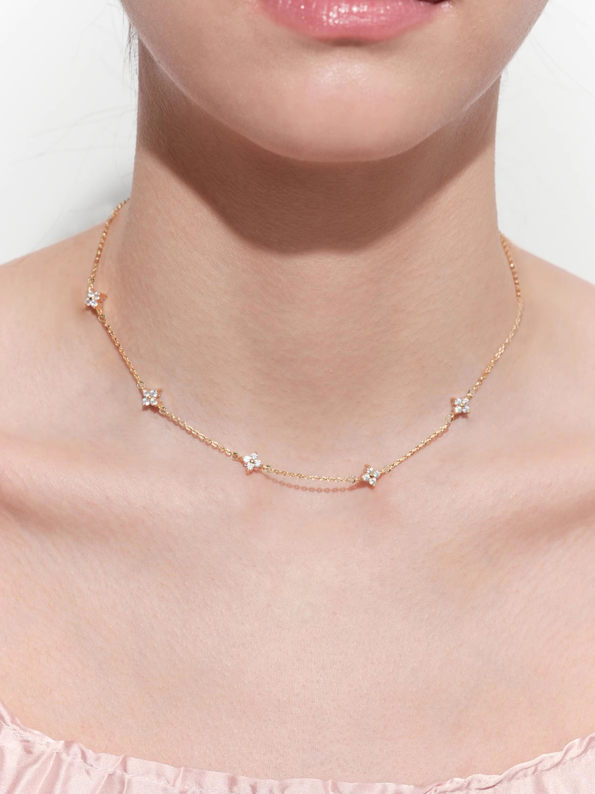 SE3988-K 1条女士项链 叠戴风 春夏流苏铜镶嵌锆石四叶草项链 日常礼品饰品（无礼盒）