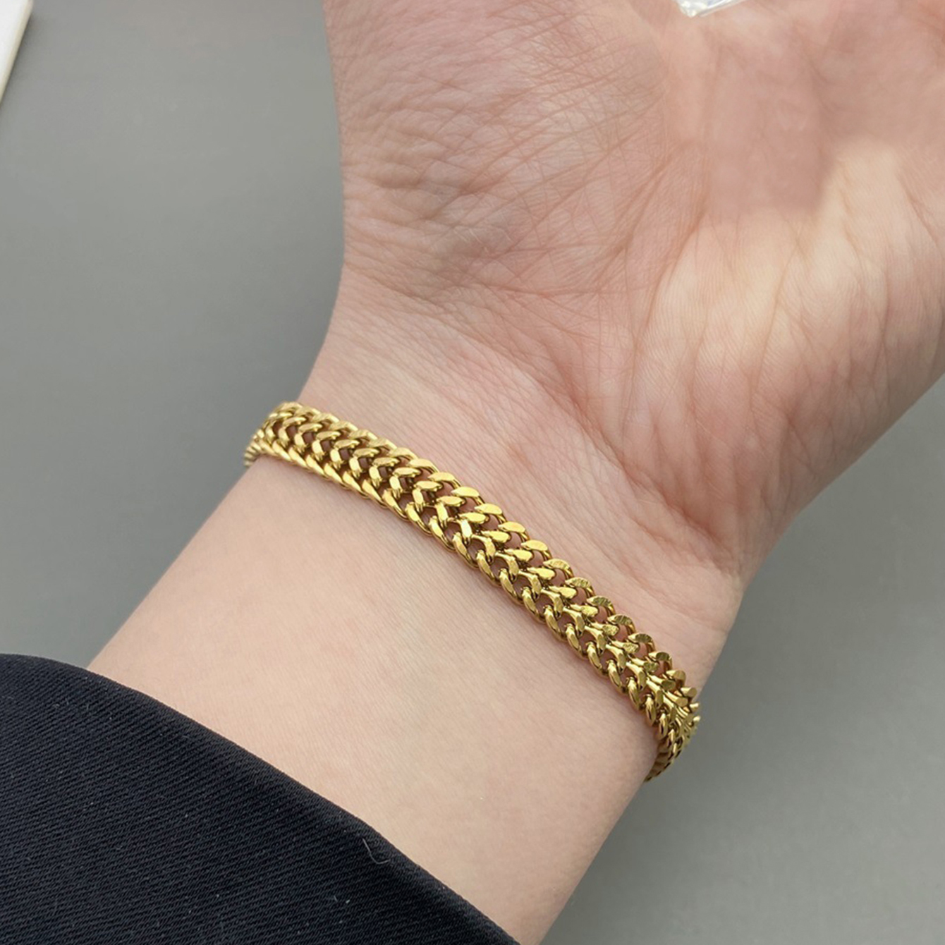 SE3983 1条女士手链 嘻哈叠戴风 春夏不锈钢防水沙滩度假古巴粗链条手链 日常礼品饰品